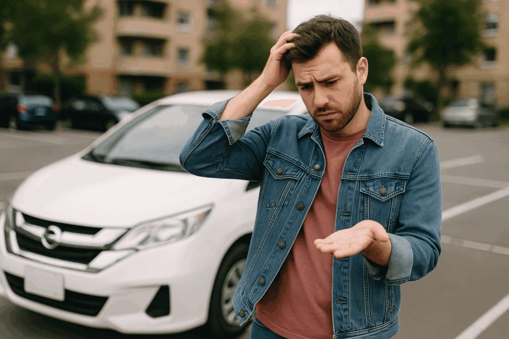 車の鍵を失くした男性-カギの110番(有)防犯システム